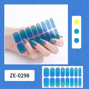 Pegatinas de uñas con purpurina degradada 16 puntas tiras de arte de uñas estrelladas.
