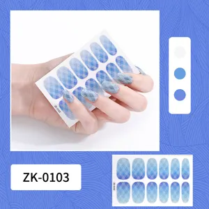 Blue gradient plaid nail wraps glitter full cover adhesive nail art stickers for women