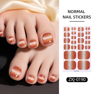 Summer gradient glitter cat-eye toe nail stickers, waterproof false toenails for women.
