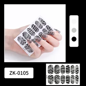 Glitter zebra nail sticker sheet detail showing full wrap application and close-up design.