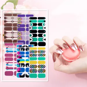 16 dedos pegatinas de uñas con brillo tiras geométricas coloridas calcomanías de manicura