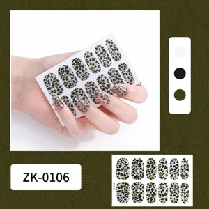 Leopard print nail stickers set full wrap manicure decals with model ZK-0106 and color options.