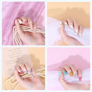 Pegatinas de uñas elegantes de 16 dedos uñas postizas a rayas diseño de manicura caliente