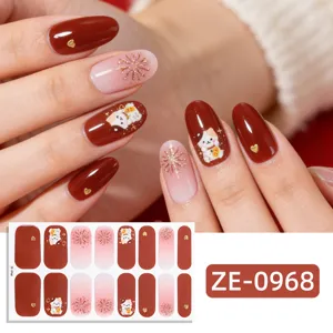 New Year festive nail wraps with cute lucky cat and fireworks design, easy DIY manicure sticker for women.