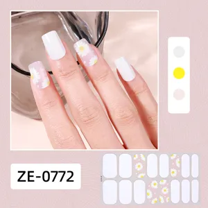 Daisy nail wraps full cover adhesive decals cute floral nail art stickers for daily use