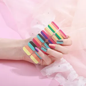 Set de pegatinas de uñas a rayas de colores, tiras de manicura DIY de moda para mujeres.