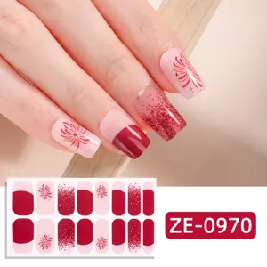 New Year fireworks nail wraps pink glitter and red color block manicure sticker set