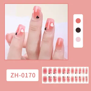 Juego de uñas postizas degradadas con lindo diseño de corazón pegatinas de nail art