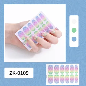 Detailed view of colorful glitter plaid nail wraps sticker sheet, perfect for easy DIY manicure.