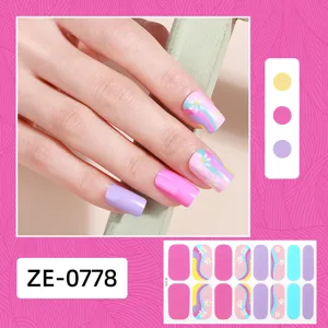 Cute daisy wave nail stickers 16-finger full wrap press-on nail polish film for women girls