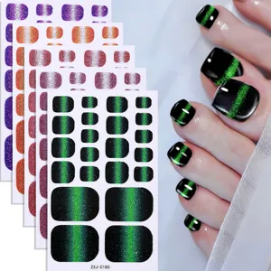 Cat eye toe nail stickers glitter gradient press on nails summer foot art waterproof