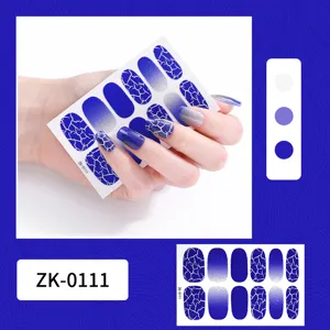Blue gradient crackle nail art stickers set, glossy finish DIY manicure decals for women.