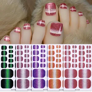Summer glitter cat eye toenail stickers waterproof fake toe nails for women and girls