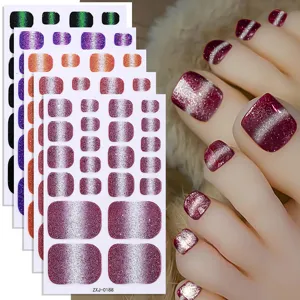 Toenail stickers set cat eye glitter gradient waterproof toe nail art wraps for summer