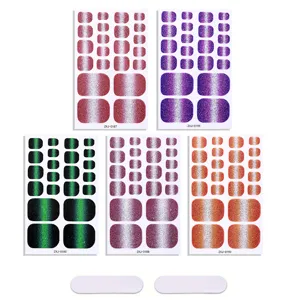 Gradient cat eye toe nail wraps stickers set with mini nail files for summer pedicure art.