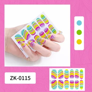 Colorful glitter stripe nail stickers full wrap geometric nail art decals for fashion manicure