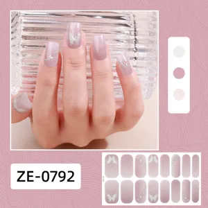 Pink gradient butterfly nail wraps detail, 16 tips sparkling laser nail art stickers.