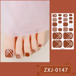 Zomer bruin witte geometrische teennagel stickers volledige set nep nagels voet art