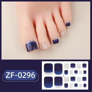 Pegatinas de uñas de los pies con purpurina degradada azul tiras de pedicura brillantes