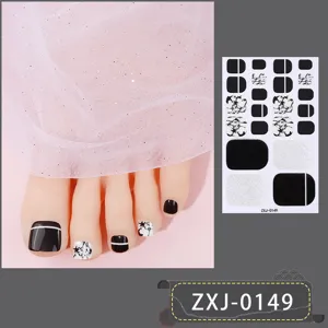 Zwart wit marmer teennagel stickers set DIY pedicure kunststickers voor de zomer.