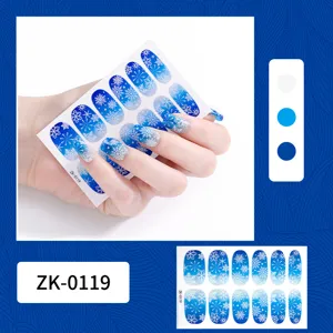 Blue gradient snowflake nail stickers full wrap false nail art decals for winter decor