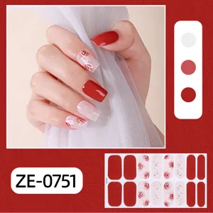 Autocollants d'ongles cœur dégradé Saint-Valentin, 16 bouts design de nail art complet.