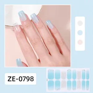 Blue gradient glitter nail polish wraps full cover adhesive nail art stickers for women.