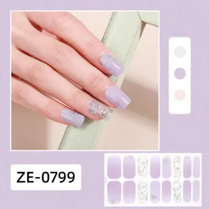 Purple gradient glitter nail wrap stickers with star and butterfly designs for cute hand nail art.