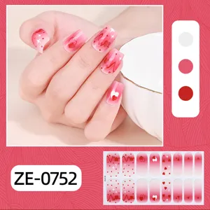 Stickers d'ongles motif cœur dégradé Saint-Valentin 16pcs faux ongles manucure art.
