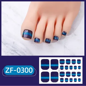 Pegatinas de uñas de los pies con purpurina azul morado ojo de gato, envolturas brillantes.