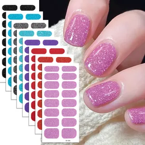 Solid Color Glitter Nail Sticker Set Press On Nails Adhesive Nail Art Decals With Nail File For Women Daily Beauty