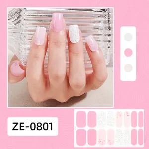 Pink floral glitter nail wraps full cover adhesive art stickers for cute manicure design.