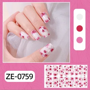Autocollants d'ongles à fleurs de roses rose dégradé manucure pour femmes quotidien chic