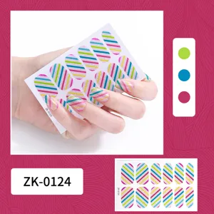 Glitter striped nail stickers detail view, colorful shiny full wrap nail art decal.