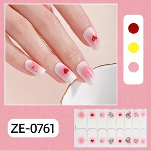 Autocollants d'ongles cœur dégradé Saint-Valentin, 16 conseils manucure autocollant.