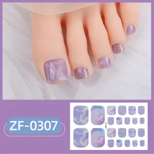 Juego de pegatinas de uñas de los pies con purpurina y ojo de gato violeta, pedicura elegante.