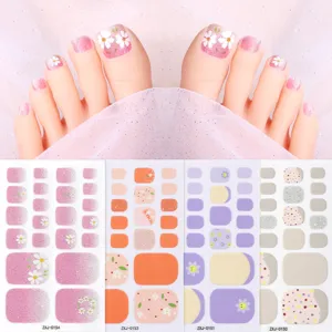 Zomer Madeliefje Teen Nagelstickers Kleurrijke Glitter Gradiënt Teen Wraps Volledige Dekking Nagel Decals Voor Vrouwen Voet Kunst Decoratie