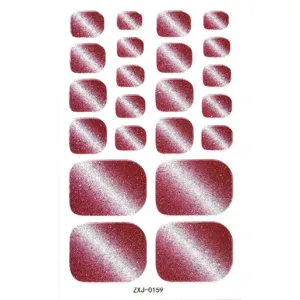 Glitter cat-eye toe nail stickers, gradient pink waterproof foot nail wraps for women.