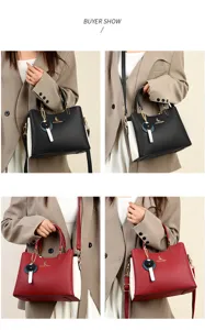 Stylish women colorblock handbag with top handles and shoulder strap, perfect daily tote bag.