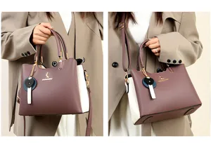 Two-tone women shoulder bag chic PU leather handbag with heart pendant top handle crossbody bag