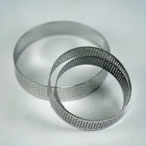 Stainless steel perforated tart rings for baking mousse cakes and pastries kitchen tools.