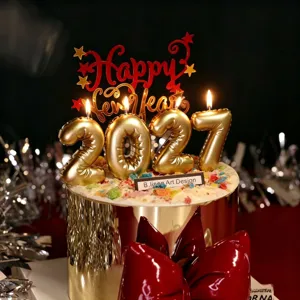 2027 new year cake topper gold number candles set acrylic happy new year party decor