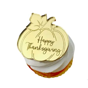 Adorno para pastel de acrílico dorado Thanksgiving calabaza decoración de fiesta