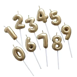 Gold number candles 0-9 set for birthday cake toppers, party and celebration decorations.