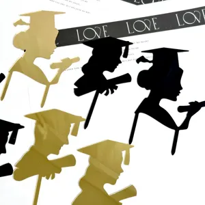 Acrylic graduation cake toppers gold and black silhouette design for graduation party decor.
