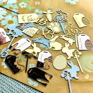 Acrylic Easter bunny cake toppers and gift tags set, perfect for holiday party decorations.