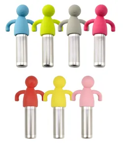 Cute little man silicone and stainless steel tea infuser for loose leaf brewing.