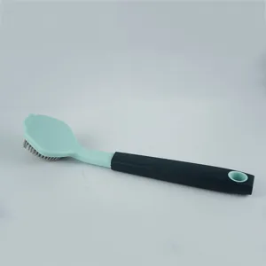 Detailed view of the two-color cleaning brush head and long ergonomic handle design.