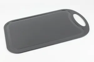 Plastic cutting board with hanging hole, dark grey kitchen chopping board for fruit vegetable.