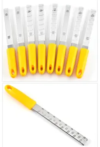 Stainless Steel Cheese Grater and Lemon Zester with Ergonomic Yellow Handle Detail
